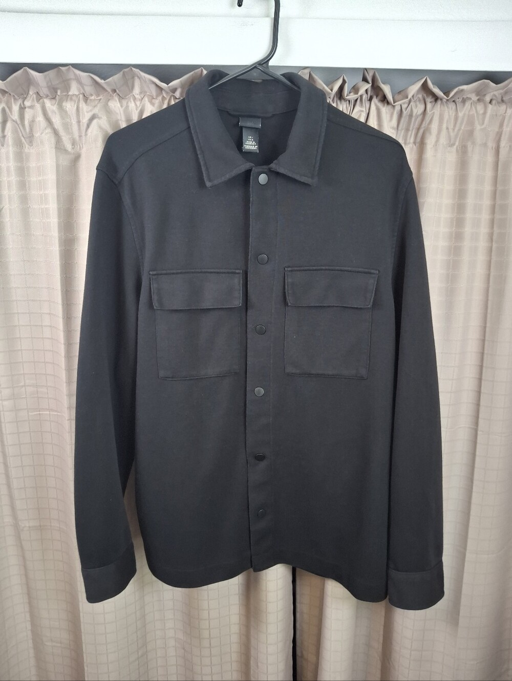 H&M Black Snap Front Shirt Jacket Double Chest Flap Pockets Size Large